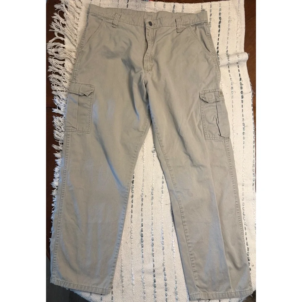Wrangler Authentics Mens Cargo Pants Khaki Tan Cotton Twill 38x32 70LEWNK